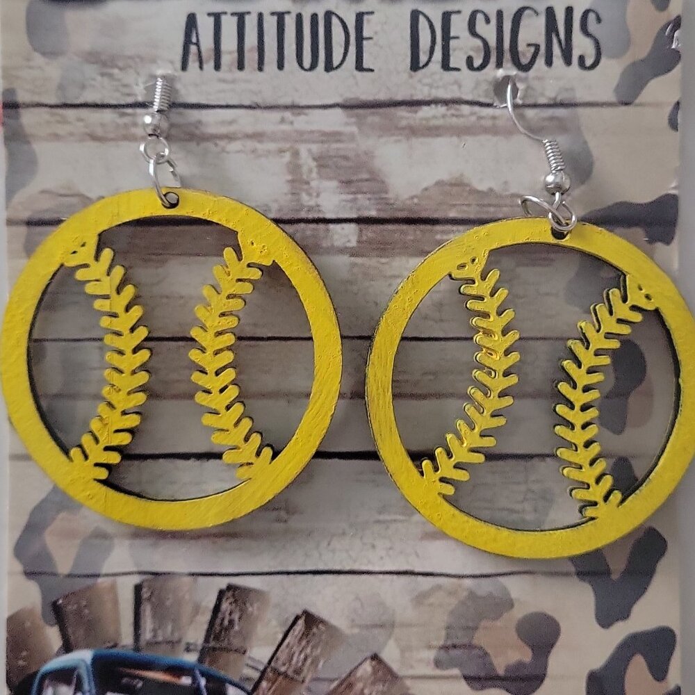 Yellow Softball Baseball Dangle Earrings Baseball Sports Jewelry ๐ฅ sg - Picture 3 of 4